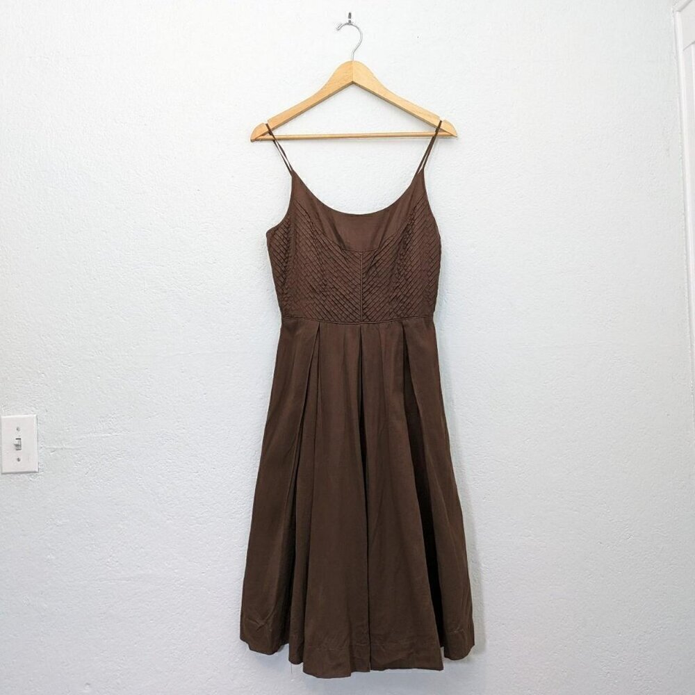Tory Burch brown pleated spaghetti strap dress